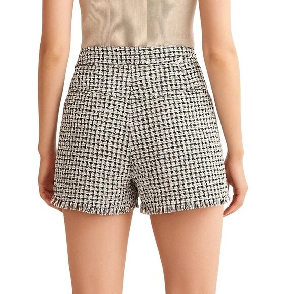 ZARA Tweed High-Waisted Fringed Houndstooth Shorts Size Small - Picture 3 of 10